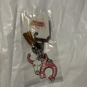 Nicole purest essence silvertone horseshoe and bull skull keychain or bag charm